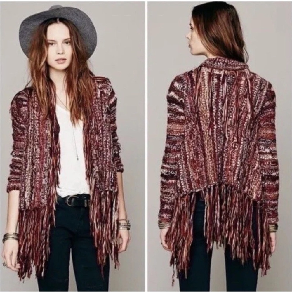 Free People Birkenstock Fringe Knit Alpaca and Wool Drape Cardigan M Boho Indie - Picture 2 of 8